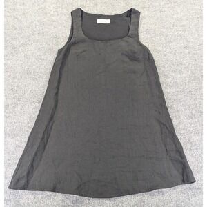 Solai Black Linen Mini Shift Dress Scoop Neck Sleeveless CL1264-2 XS